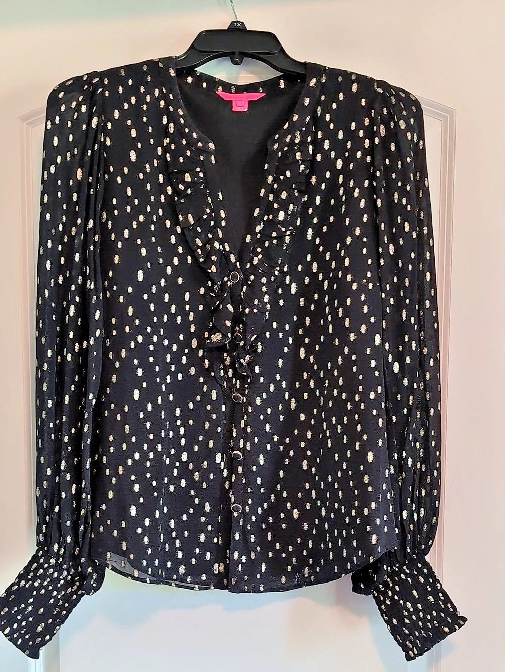 Lily Pulitzer Blouse in Black & Gold Size XL Like New